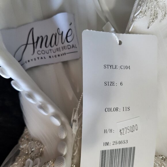 NWT~$2750~AMARE COUTURE~4/6~IVORY BEADED EMBELLISHED FIT & FLARE WEDDING DRESS - Picture 15 of 16